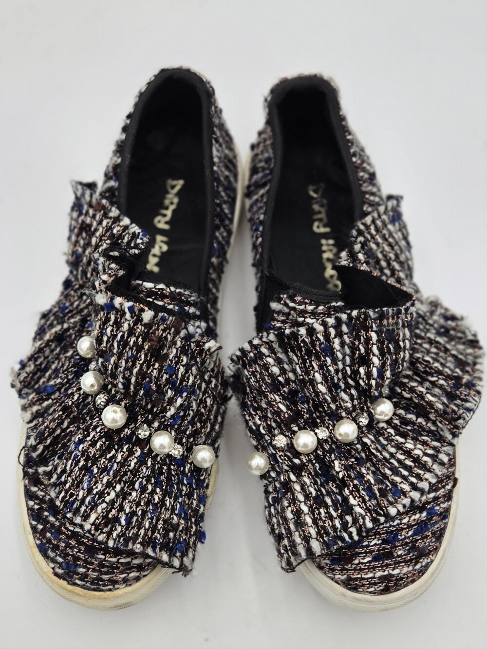 DIRTY LAUNDRY Pearl-Trim Tweed Slip-On Women Shoes Flats size 6.5